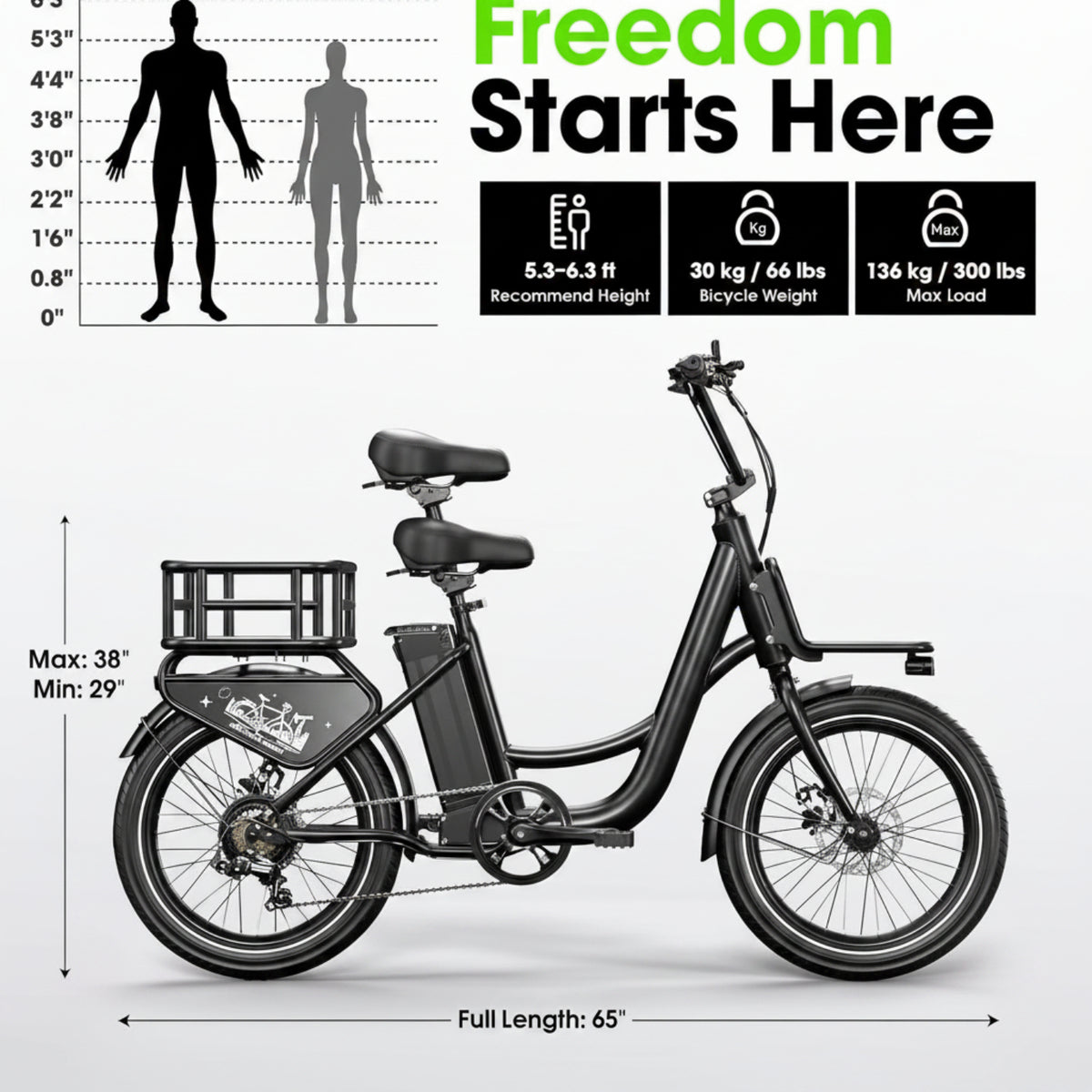 Electric Bike for Adults - 1000W Peak Motor Ebike with 48V15Ah Removable Battery, 20" X 3.0 Fat Tire Step-Thru 7-Speed Commuter Electric Bicycle, up to 24 MPH, 70 Miles Range, UL 2849 Certified.