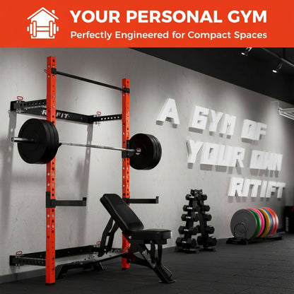 2.36'' X 2.36'' Folding Squat Rack for Home Gym, Wall Mounted Squat Rack with Attachments - Space Saving Squat Power Rack