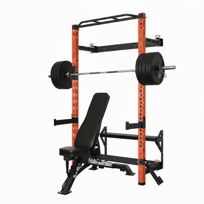 2.36'' X 2.36'' Folding Squat Rack for Home Gym, Wall Mounted Squat Rack with Attachments - Space Saving Squat Power Rack