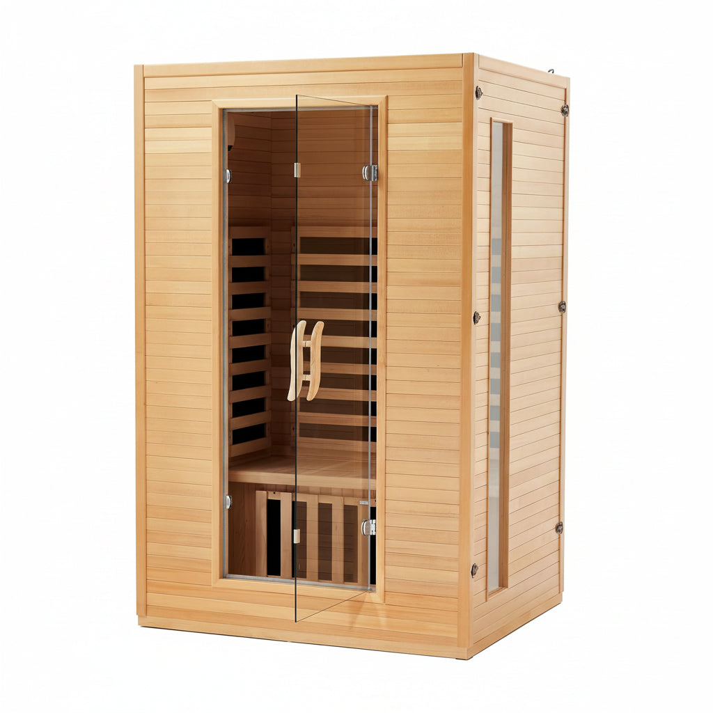 2024 Upgrade 2 Person Sauna, Low EMF 6 Heating Plate Infrared Physical Therapy Wooden Dry Steam Sauna with MP3 Auxiliary Connection, Dual Controls, Iron Shirt Wall Plate, Home Spa Day Use, Gift