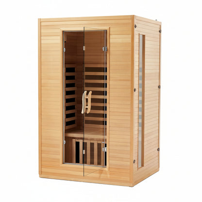 2024 Upgrade 2 Person Sauna, Low EMF 6 Heating Plate Infrared Physical Therapy Wooden Dry Steam Sauna with MP3 Auxiliary Connection, Dual Controls, Iron Shirt Wall Plate, Home Spa Day Use, Gift