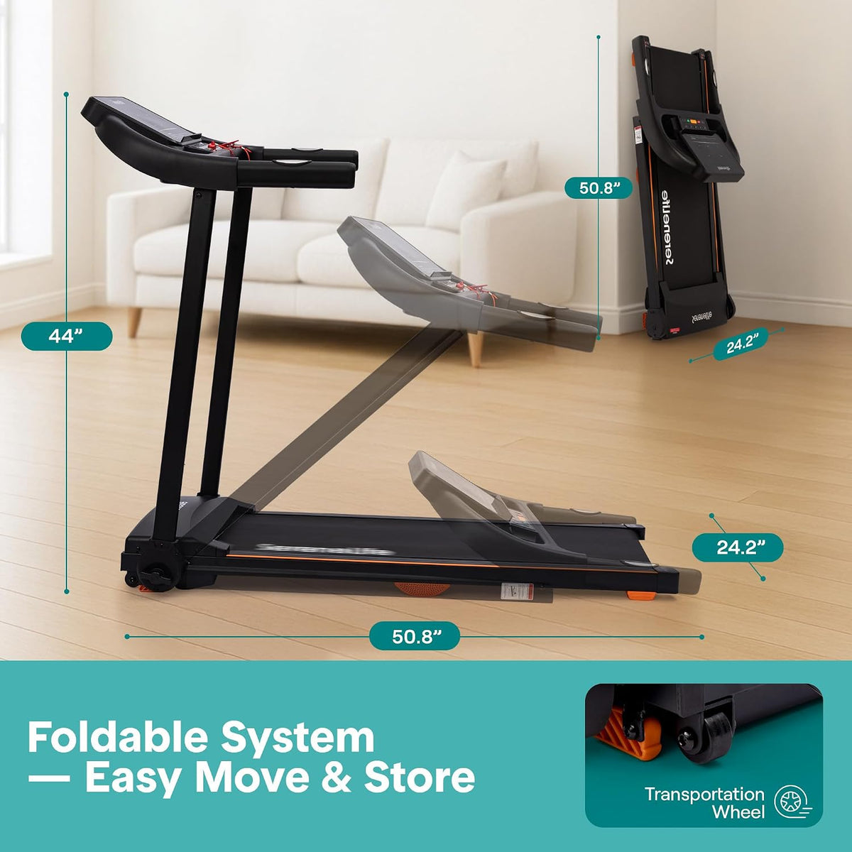 Treadmill with Incline & Handle Bars | Compact Portable Walking Pad & Treadmill for Home/Apartment | Wide Running Belt 40" X 16" | Includes Workout Trainer Program with Bluetooth App