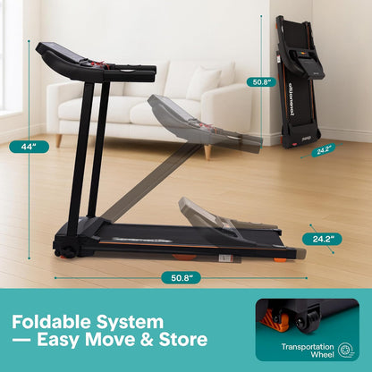 Treadmill with Incline & Handle Bars | Compact Portable Walking Pad & Treadmill for Home/Apartment | Wide Running Belt 40" X 16" | Includes Workout Trainer Program with Bluetooth App