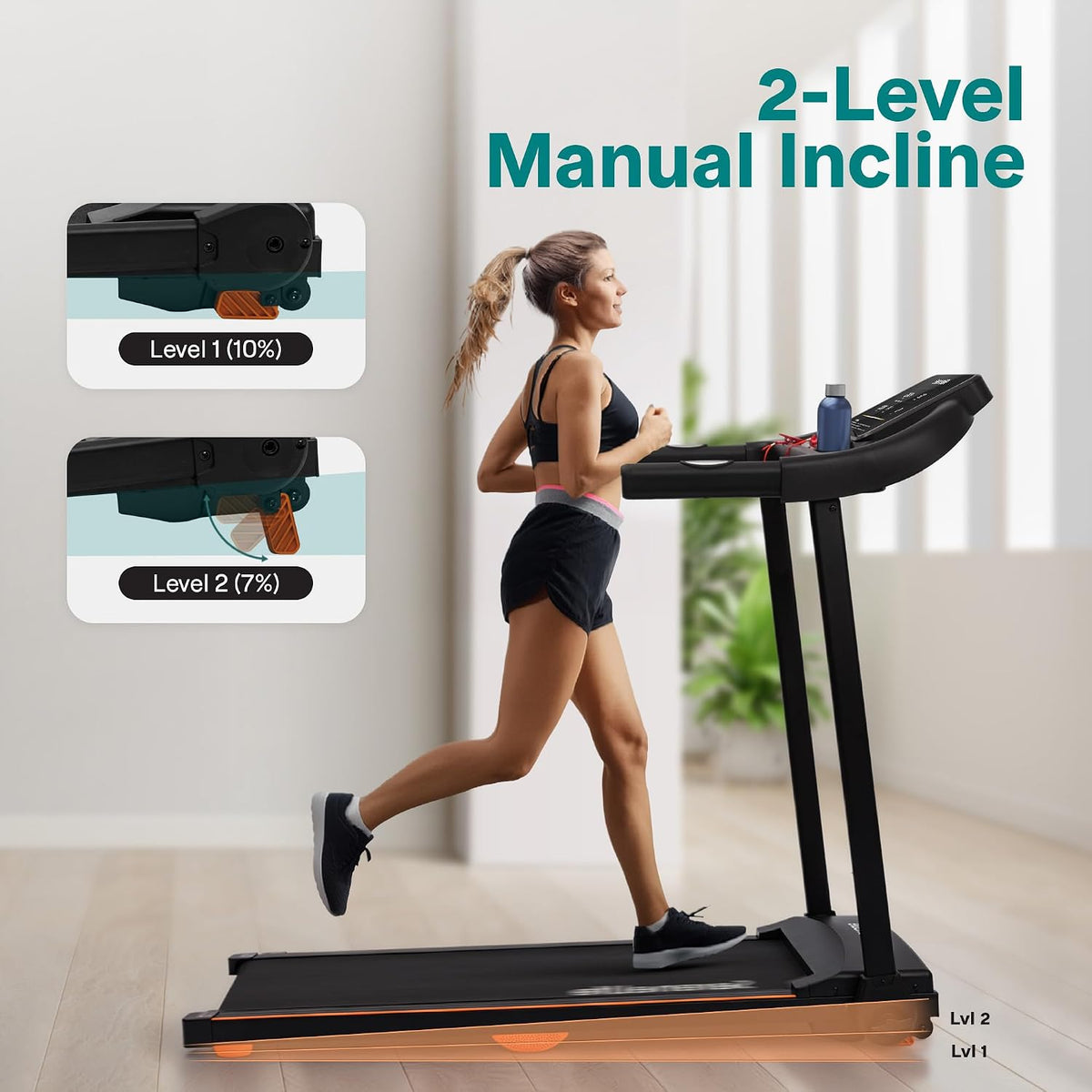 Treadmill with Incline & Handle Bars | Compact Portable Walking Pad & Treadmill for Home/Apartment | Wide Running Belt 40" X 16" | Includes Workout Trainer Program with Bluetooth App