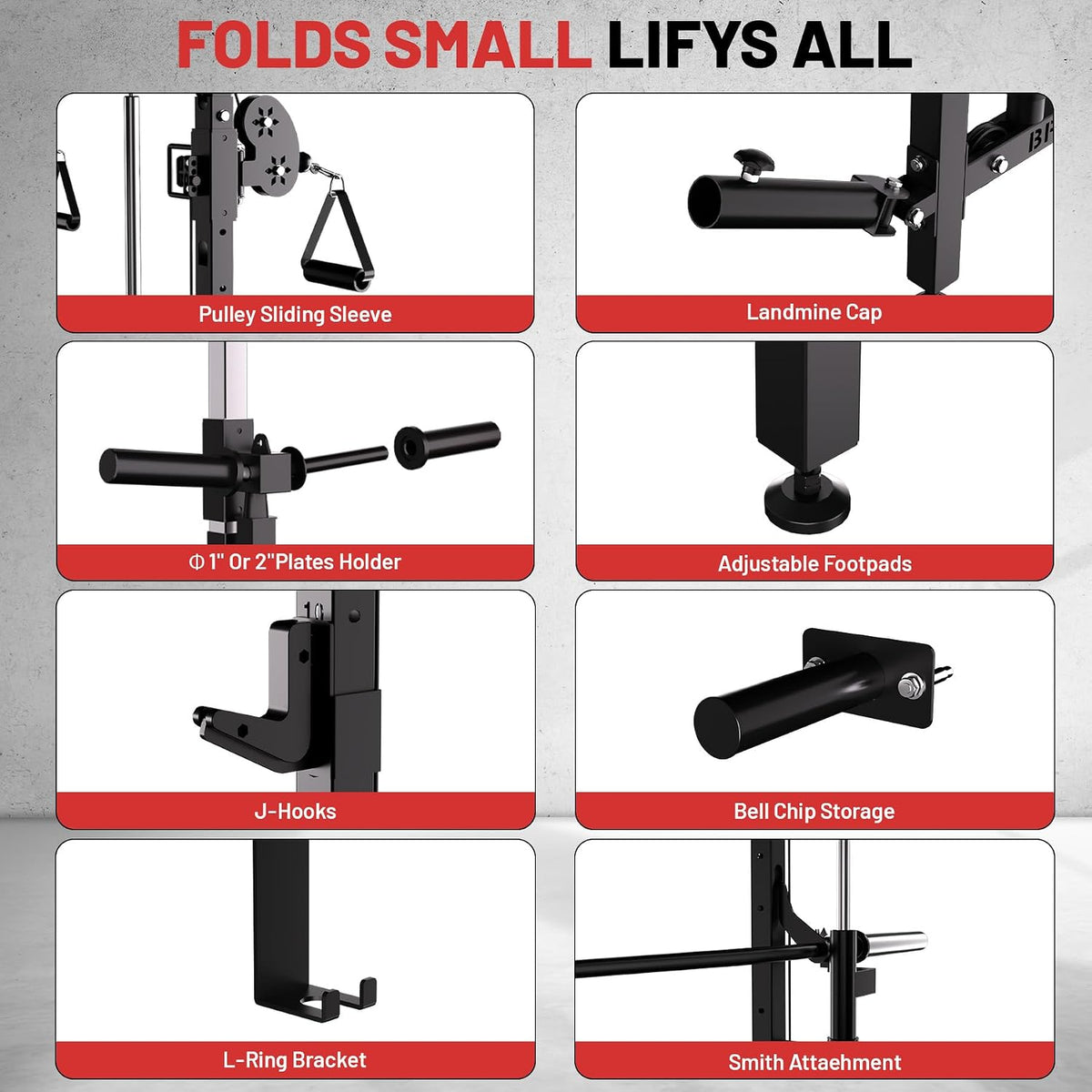 Folding Squat Rack, Wall Mounted Power Rack with Dual Independent Pulley System & Pull up Bar, Multi-Function Power Cage with for Home Gym Space-Saving