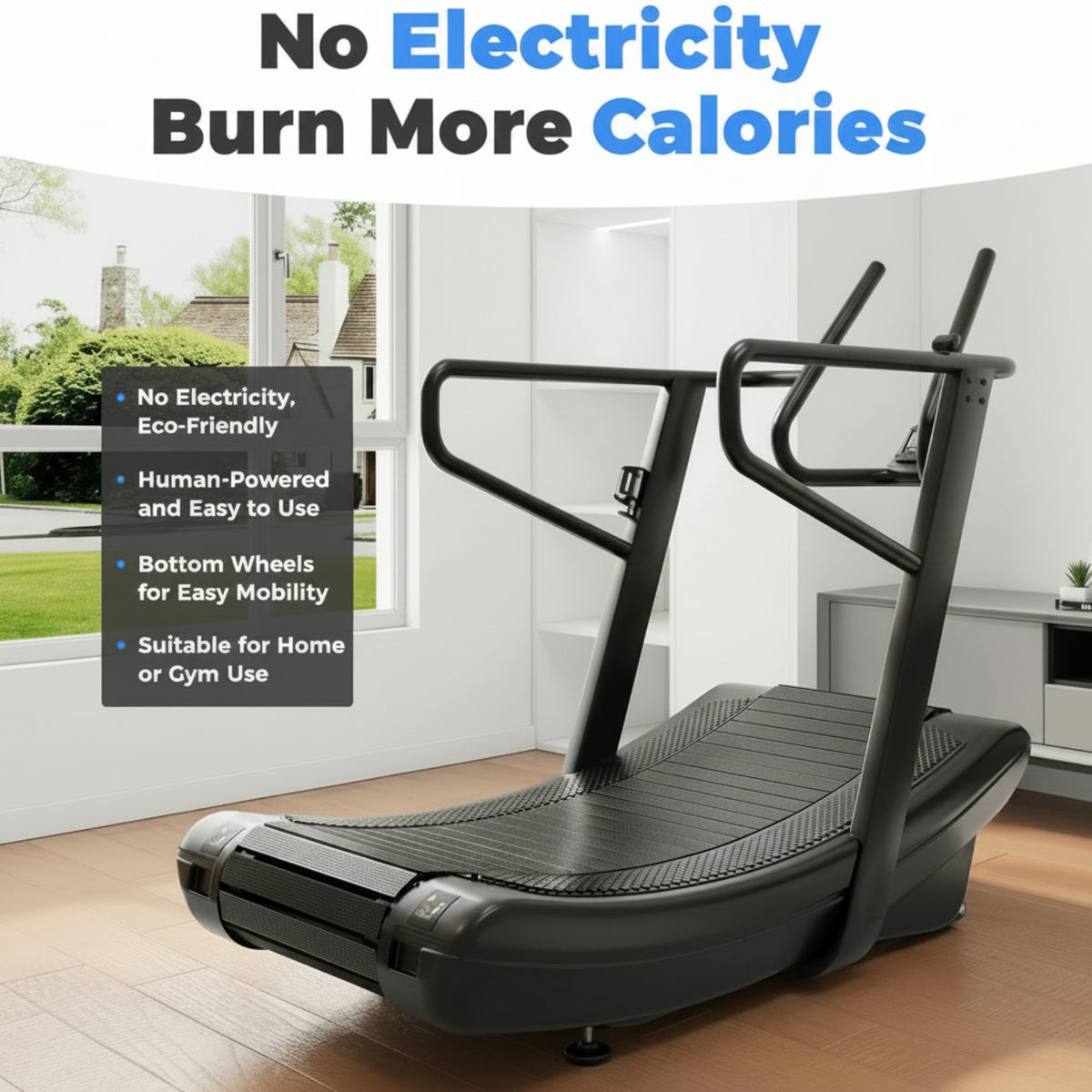 Sturdy Curved Manual Treadmill, Non Electric Motorized Treadmill