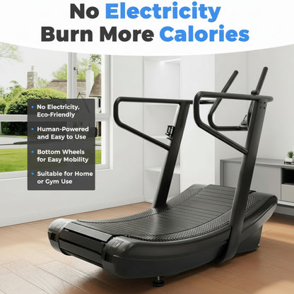Sturdy Curved Manual Treadmill, Non Electric Motorized Treadmill