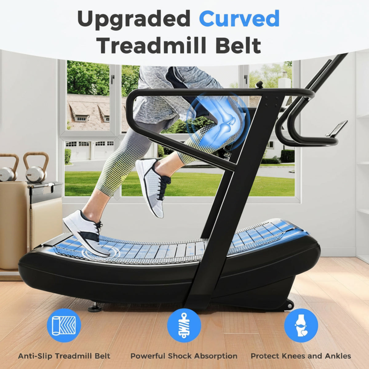 Sturdy Curved Manual Treadmill, Non Electric Motorized Treadmill