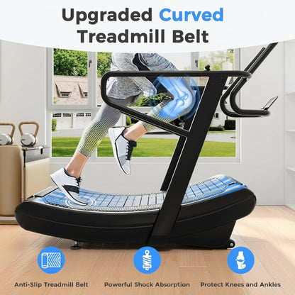 Sturdy Curved Manual Treadmill, Non Electric Motorized Treadmill