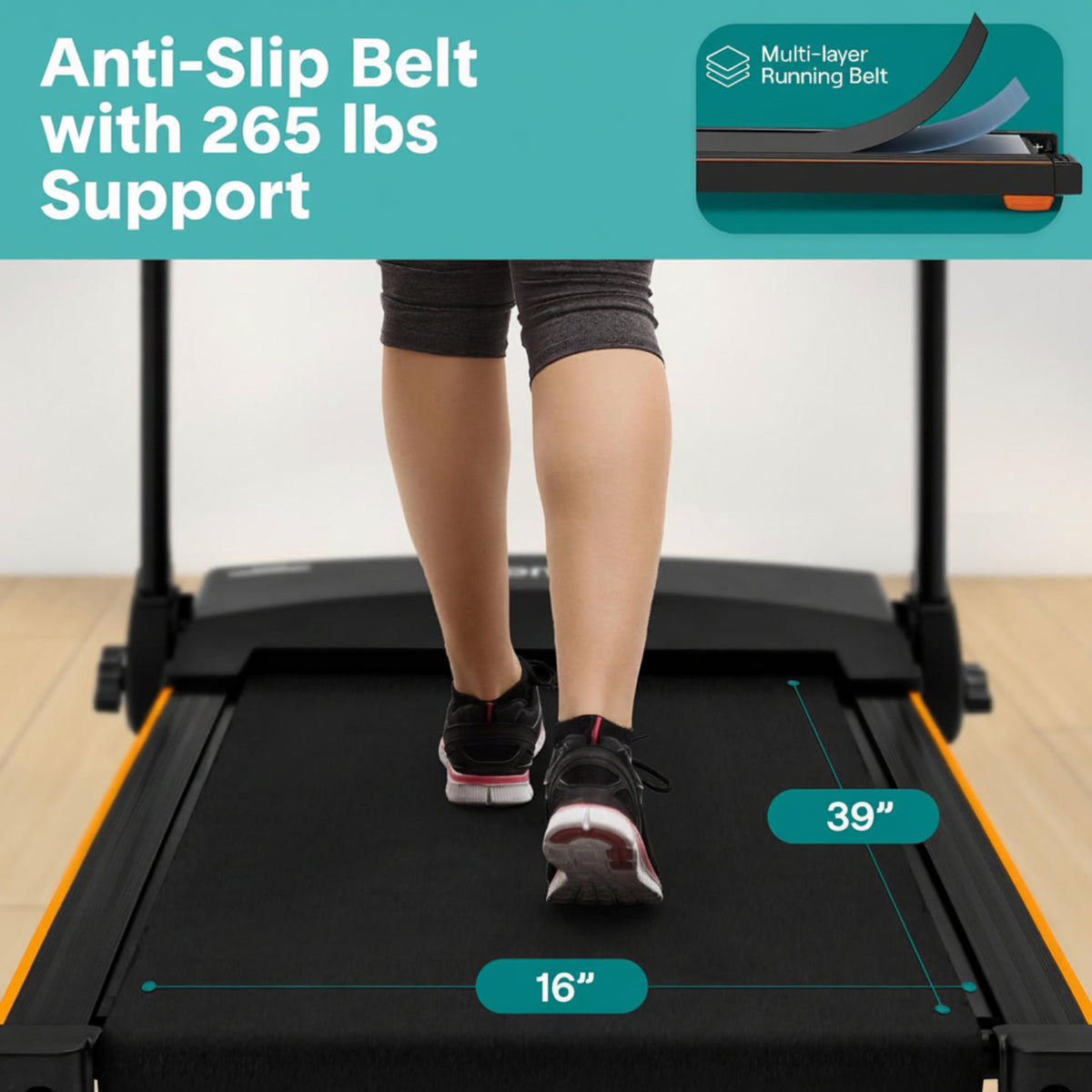 Treadmill with Incline & Handle Bars | Compact Portable Walking Pad & Treadmill for Home/Apartment | Wide Running Belt 40" X 16" | Includes Workout Trainer Program with Bluetooth App