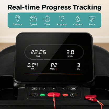 Treadmill with Incline & Handle Bars | Compact Portable Walking Pad & Treadmill for Home/Apartment | Wide Running Belt 40" X 16" | Includes Workout Trainer Program with Bluetooth App